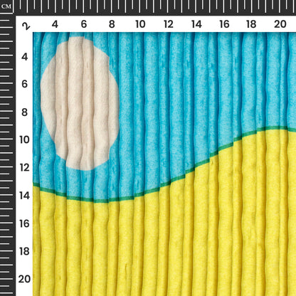 Lemon Yellow Abstract Digital Print Japan Satin Pleated Fabric