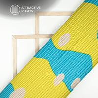 Lemon Yellow Abstract Digital Print Japan Satin Pleated Fabric
