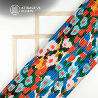 Royal Blue Abstract Digital Print Japan Satin Pleated Fabric