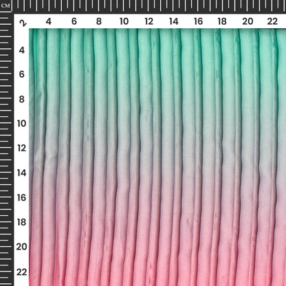 Mint Green Ombre Digital Print Japan Satin Pleated Fabric