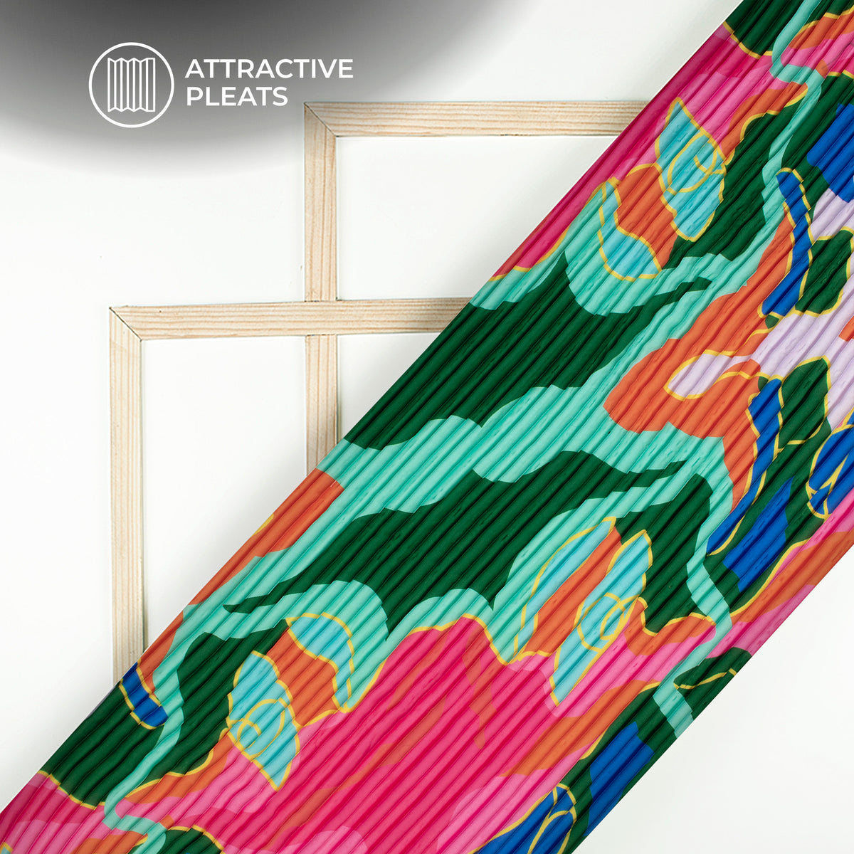 Castleton Green Abstract Digital Print Japan Satin Pleated Fabric