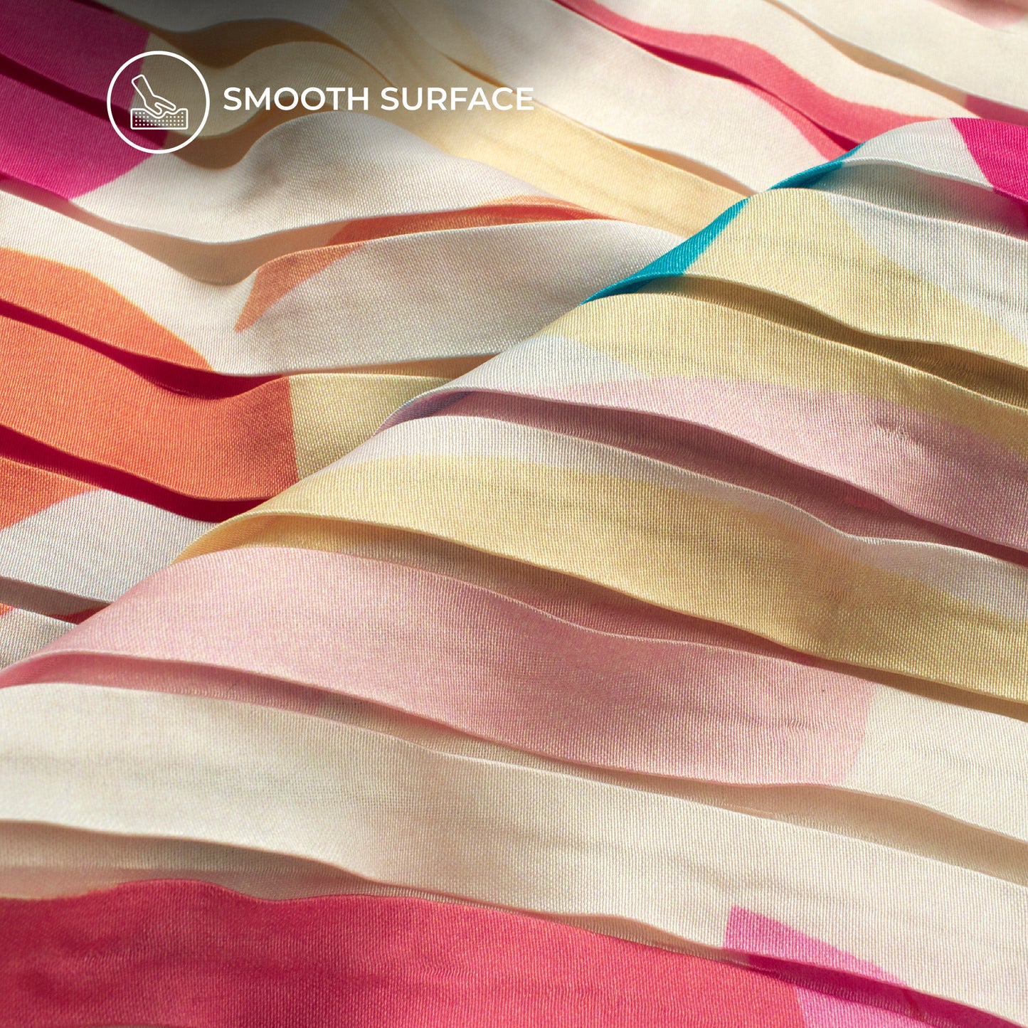Deep Pink Abstract Digital Print Japan Satin Pleated Fabric