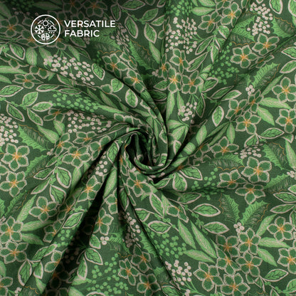 Dark Green Floral Printed Sustainable Milk Fabric