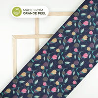 Indiigo Blue Floral Printed Sustainable Orange Fabric