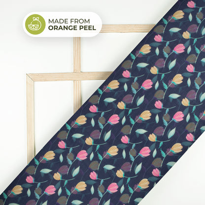 Indiigo Blue Floral Printed Sustainable Orange Fabric