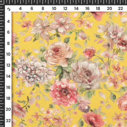 Amber Yellow Floral Printed Sustainable Eucalyptus Fabric