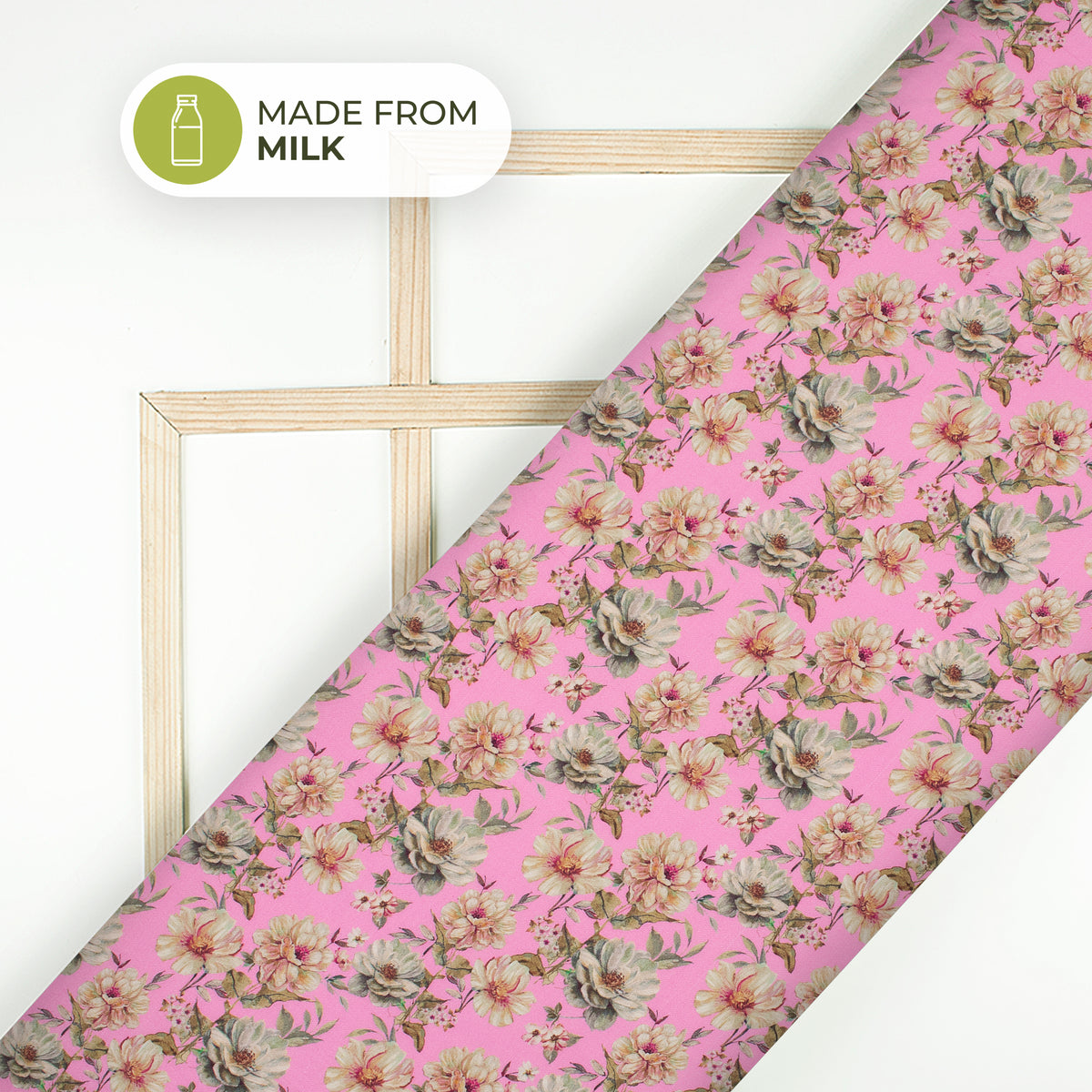 Pink Floral Printed Sustainable Milk Fabric