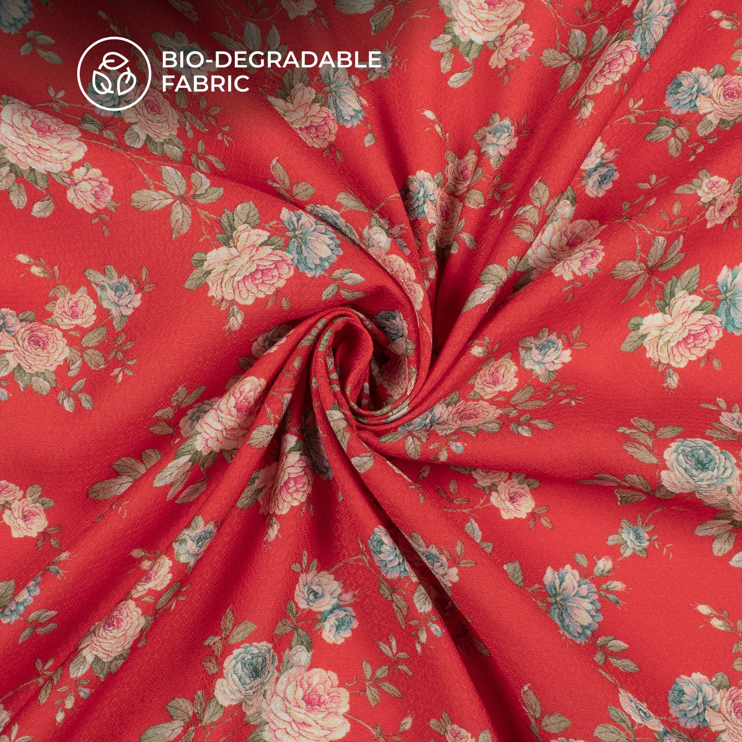 Carmine Red Floral Printed Sustainable Eucalyptus Fabric