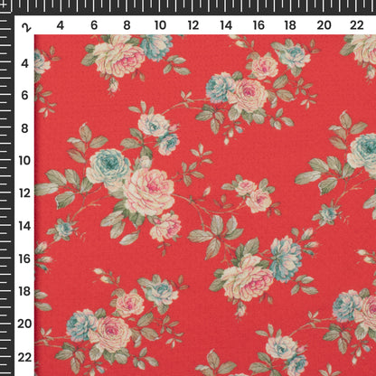 Carmine Red Floral Printed Sustainable Eucalyptus Fabric