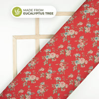 Carmine Red Floral Printed Sustainable Eucalyptus Fabric