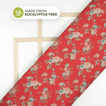 Carmine Red Floral Printed Sustainable Eucalyptus Fabric