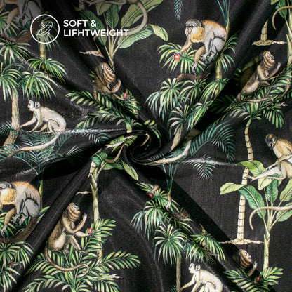 Black And Green Quirky Digital Print Silk Satin Fabric