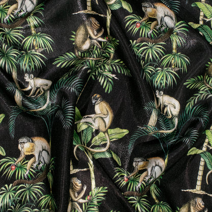 Black And Green Quirky Digital Print Silk Satin Fabric