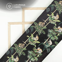 Black And Green Quirky Digital Print Silk Satin Fabric