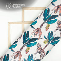 Off White And Navy Blue Quirky Digital Print Silk Satin Fabric