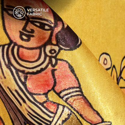 Cinnamon And Yellow Madhuvanii Digital Print Silk Satin Fabric