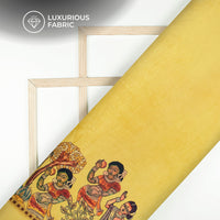 Cinnamon And Yellow Madhuvanii Digital Print Silk Satin Fabric