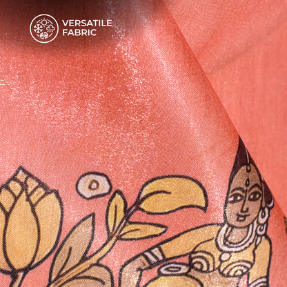 Peach Pink And Cinnamon Madhuvanii Digital Print Silk Satin Fabric