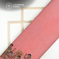 Peach Pink And Cinnamon Madhuvanii Digital Print Silk Satin Fabric