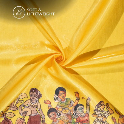 Cinnamon And Yellow Madhuvanii Digital Print Silk Satin Fabric