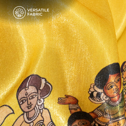 Cinnamon And Yellow Madhuvanii Digital Print Silk Satin Fabric
