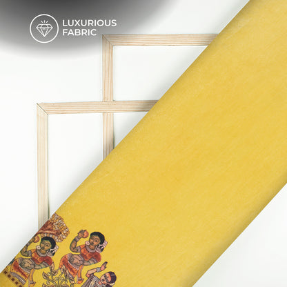 Cinnamon And Yellow Madhuvanii Digital Print Silk Satin Fabric