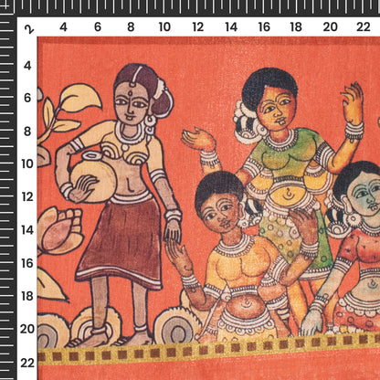 Cinnamon And Orange Madhuvanii Pattern Digital Print Silk Satin Fabric