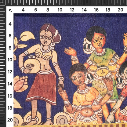 Cinnamon And Blue Madhuvanii Pattern Digital Print Silk Satin Fabric