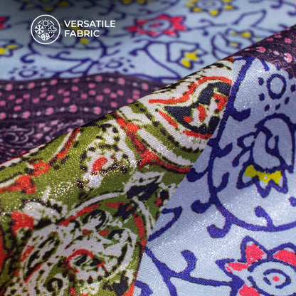 Blue And Sky Ethnic Pattern Digital Print Silk Satin Fabric