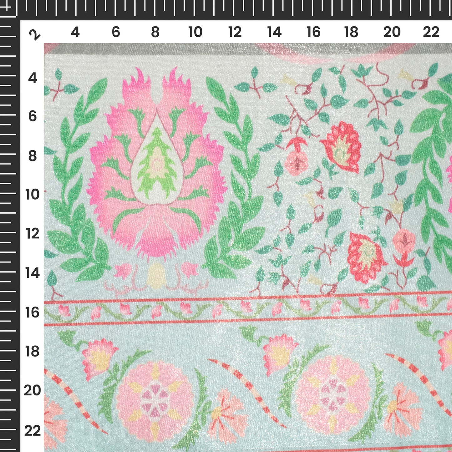 Creamy And Pink Floral Pattern Digital Print Silk Satin Fabric