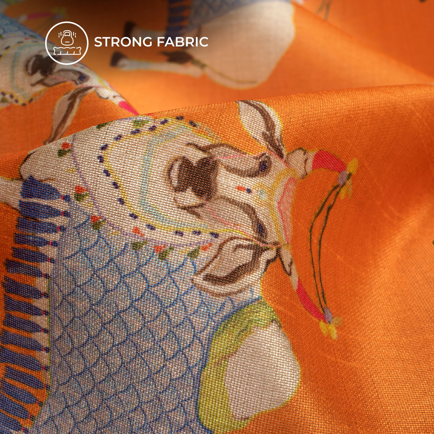 Orange Pichwaii Pattern Digital Print Chiku Flat Slik Fabric