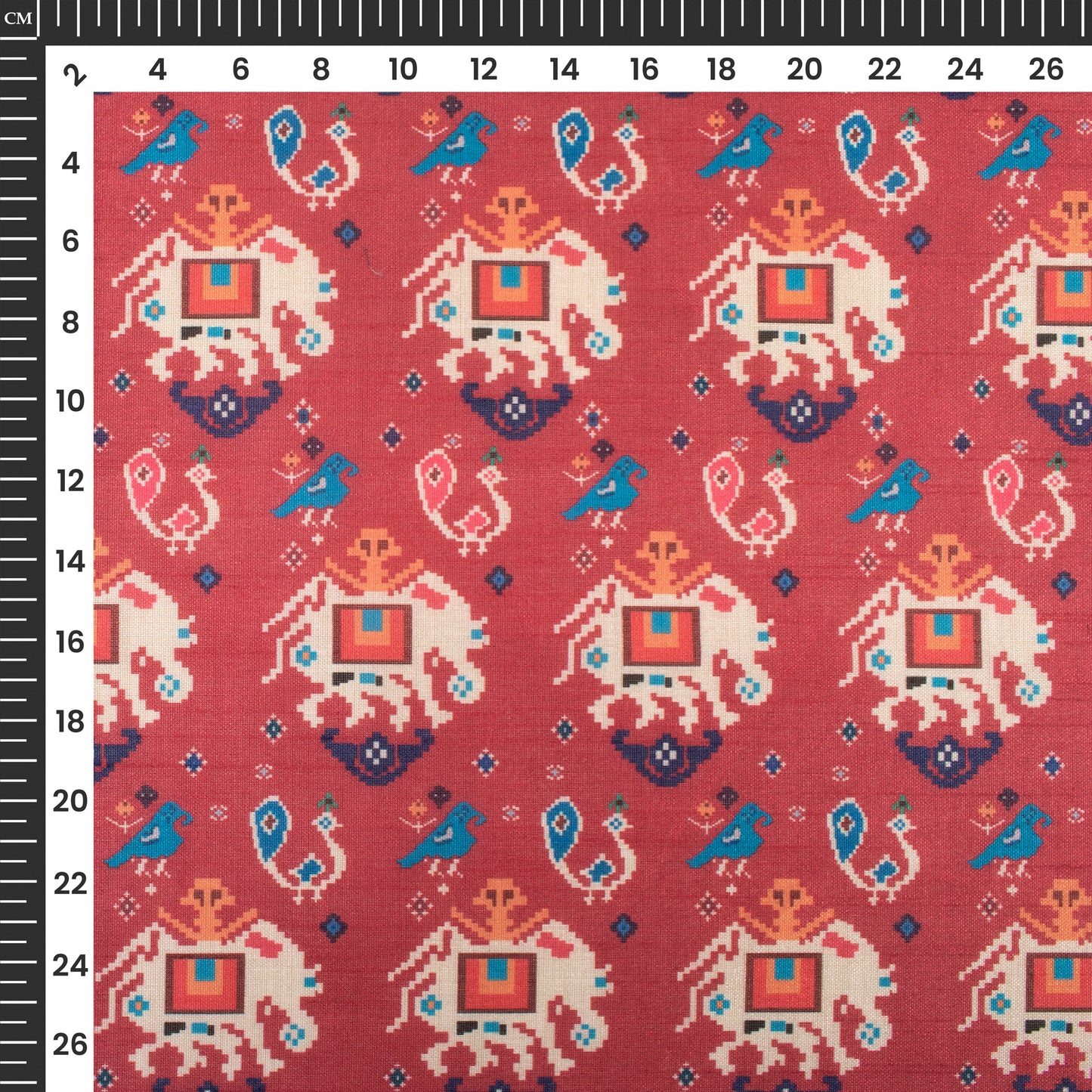 Burgundy And Off White Patola Pattern Digital Print Chiku Flat Slik Fabric
