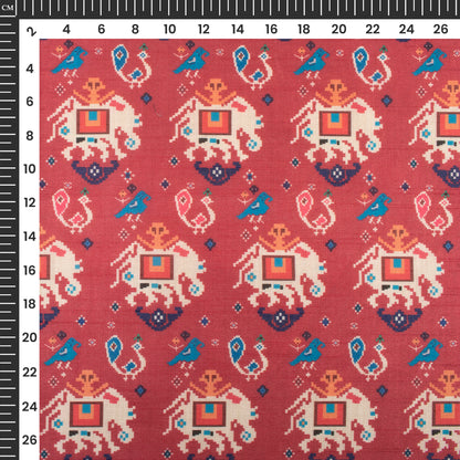 Burgundy And Off White Patolaa Pattern Digital Print Chiku Flat Slik Fabric