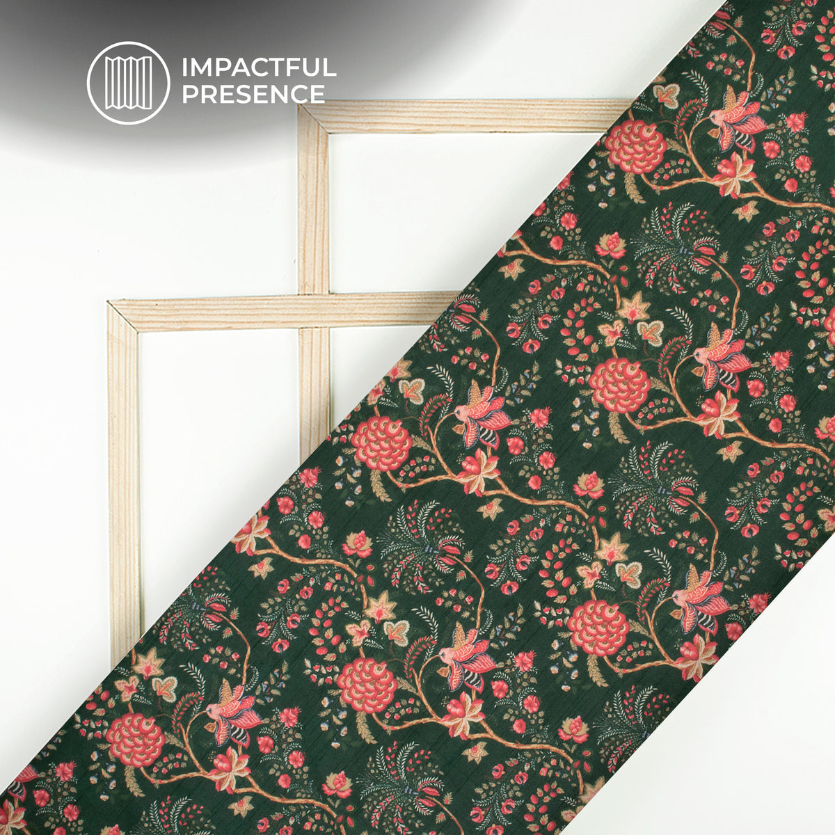 Dark Green and Pink Floral Pattern Digital Print Chiku Flat Slik Fabric