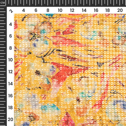 Yellow And Pink Floral Pattaern Digital Print Chanderi Water Sequins Fabric
