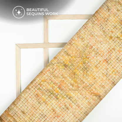 Beige And Yellow Leaf Pattaern Digital Print Chanderi Water Sequins Fabric