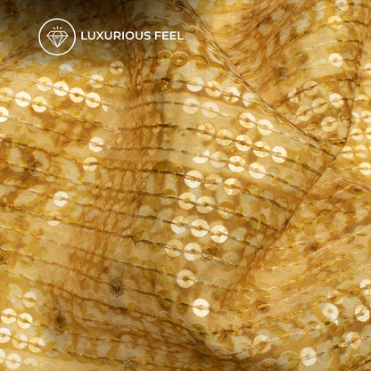 Yellow And Cream Stripes Pattaern Digital Print Chanderi Water Sequins Fabric