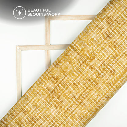 Yellow And Cream Stripes Pattaern Digital Print Chanderi Water Sequins Fabric