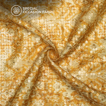 Yellow Ethnic Pattaern Digital Print Chanderi Water Sequins Fabric