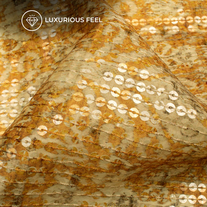 Yellow Ethnic Pattaern Digital Print Chanderi Water Sequins Fabric
