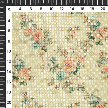 Green And Pink Floral Pattaern Digital Print Chanderi Water Sequins Fabric