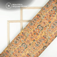 Yellow And Oranga Paisley Pattaern Digital Print Chanderi Water Sequins Fabric
