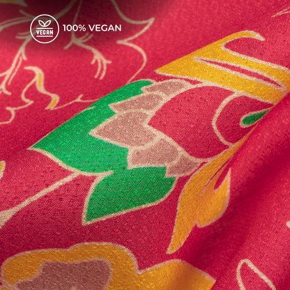 Crimson Red Floral Printed Sustainable Eucalyptus Fabric