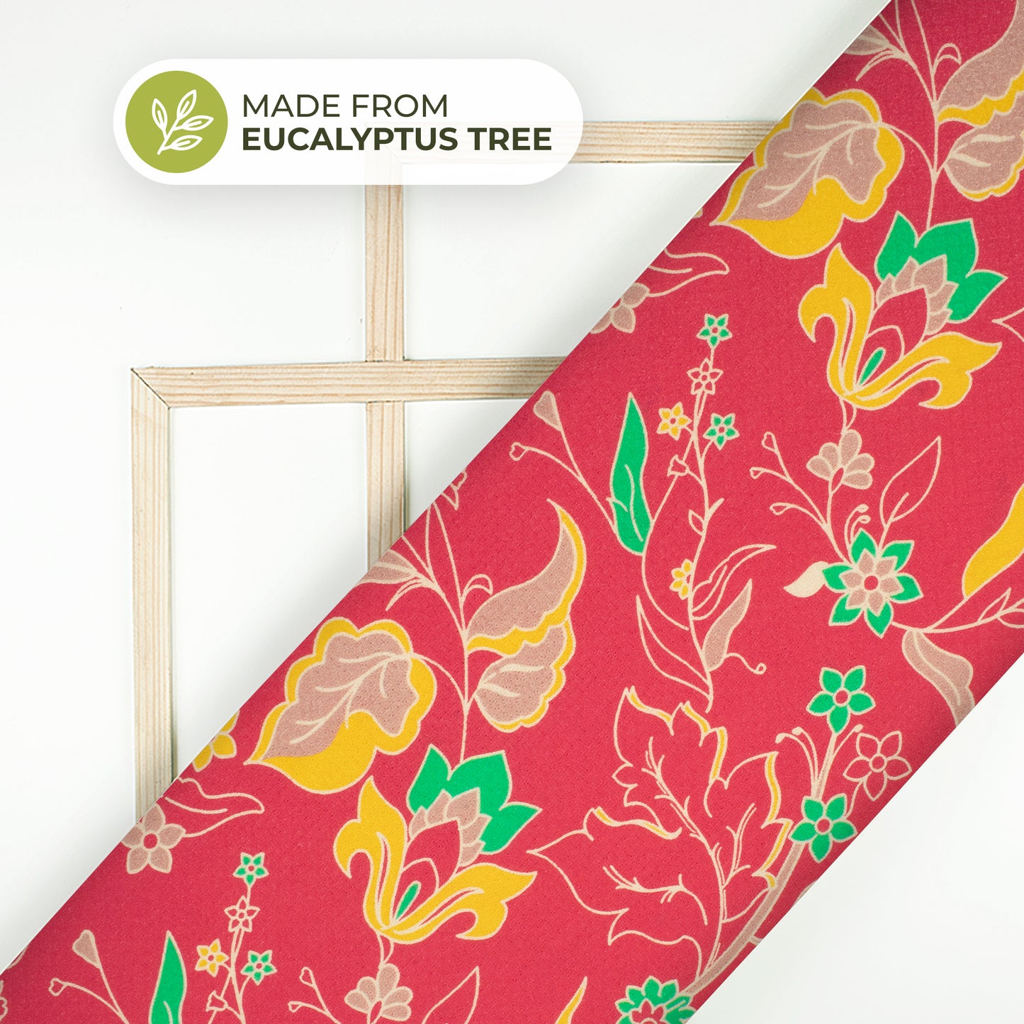 Crimson Red Floral Printed Sustainable Eucalyptus Fabric