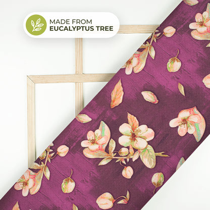 Dark Purple Floral Printed Sustainable Eucalyptus Fabric