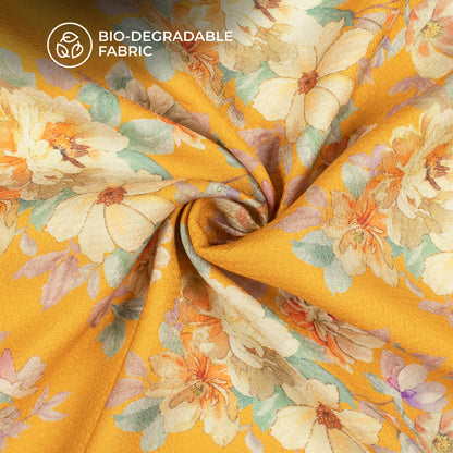 Butter Yellow Floral Printed Sustainable Eucalyptus Fabric