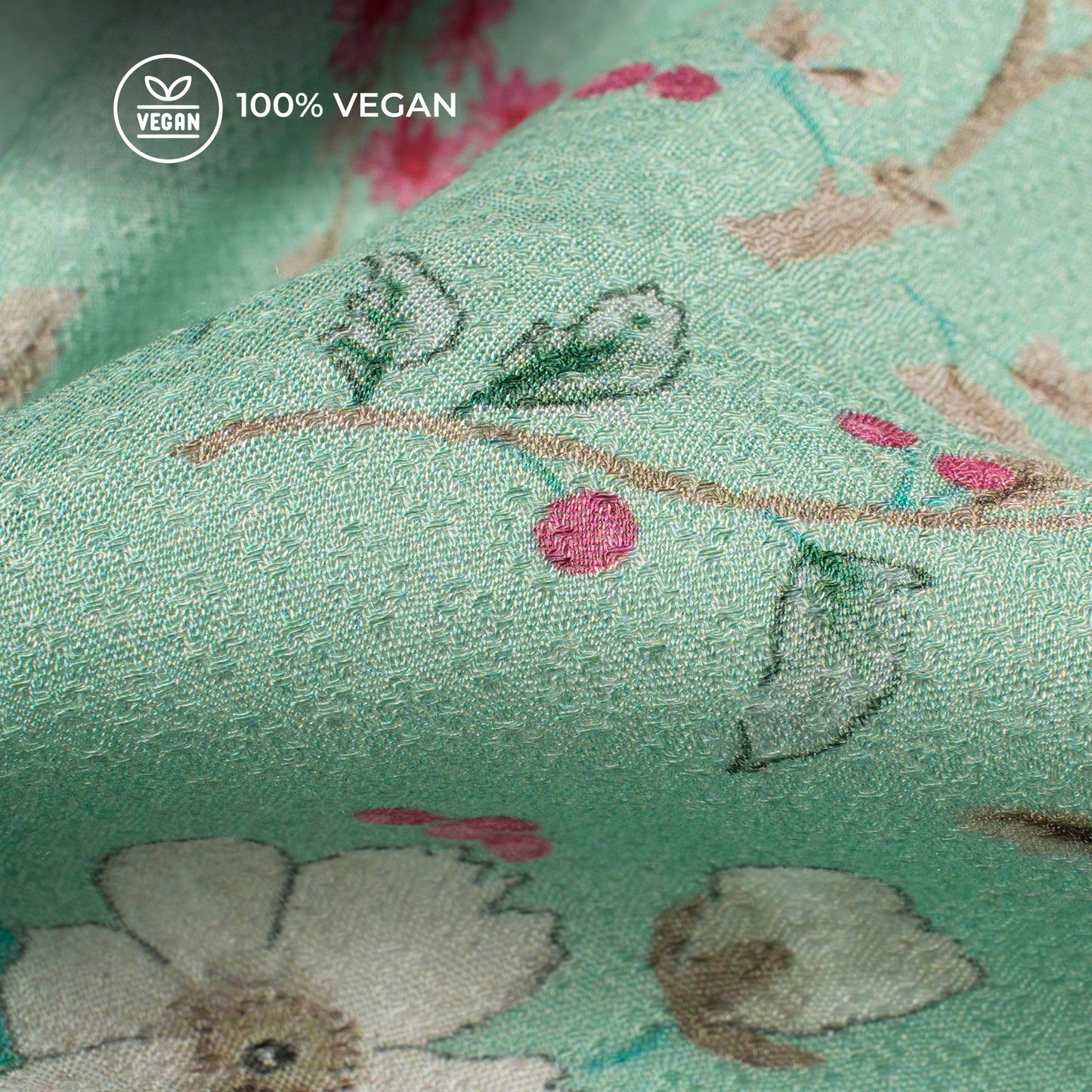 Mint Green Floral Printed Sustainable Eucalyptus Fabric