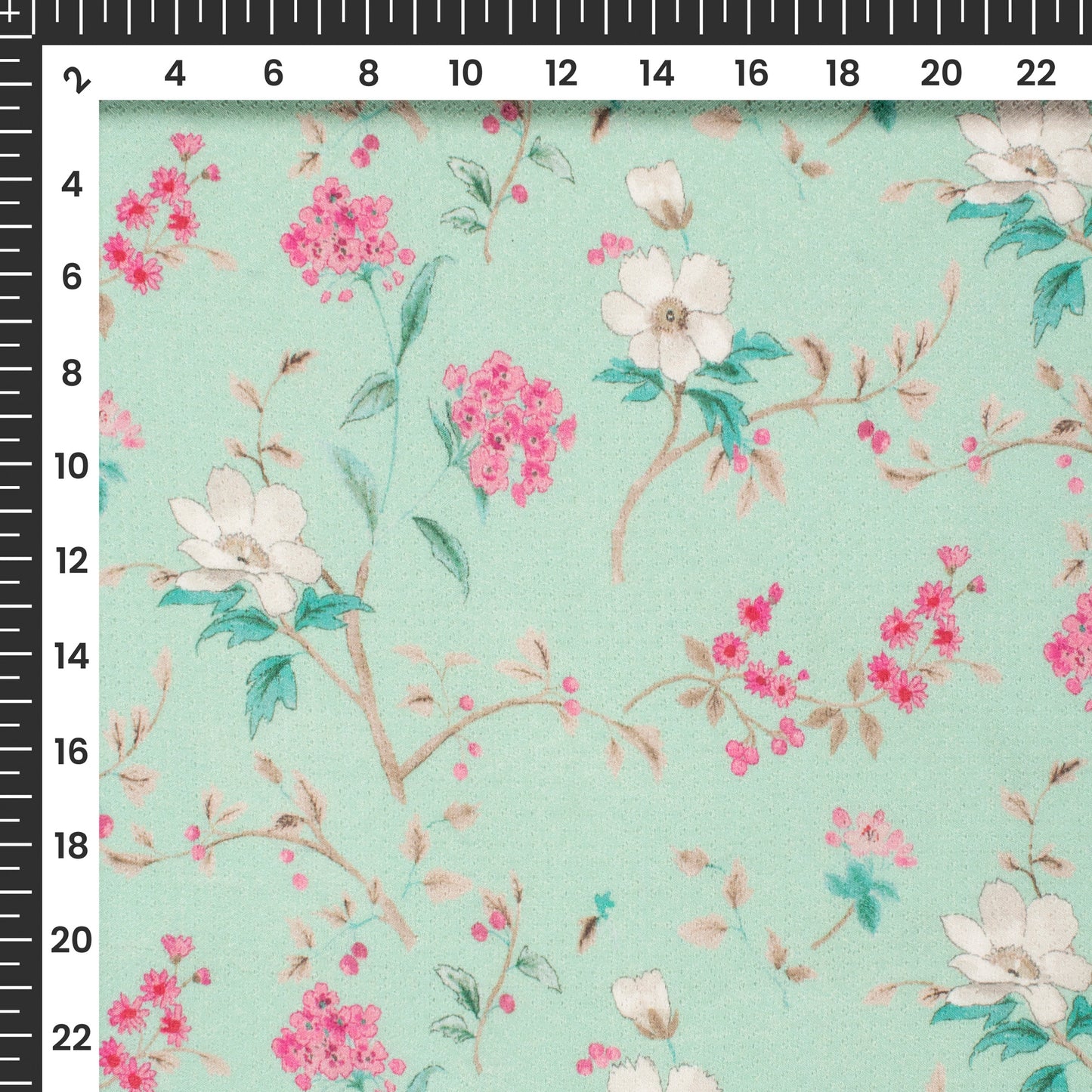 Mint Green Floral Printed Sustainable Eucalyptus Fabric