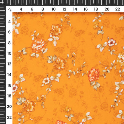 Orange Floral Printed Sustainable Milk Fabric