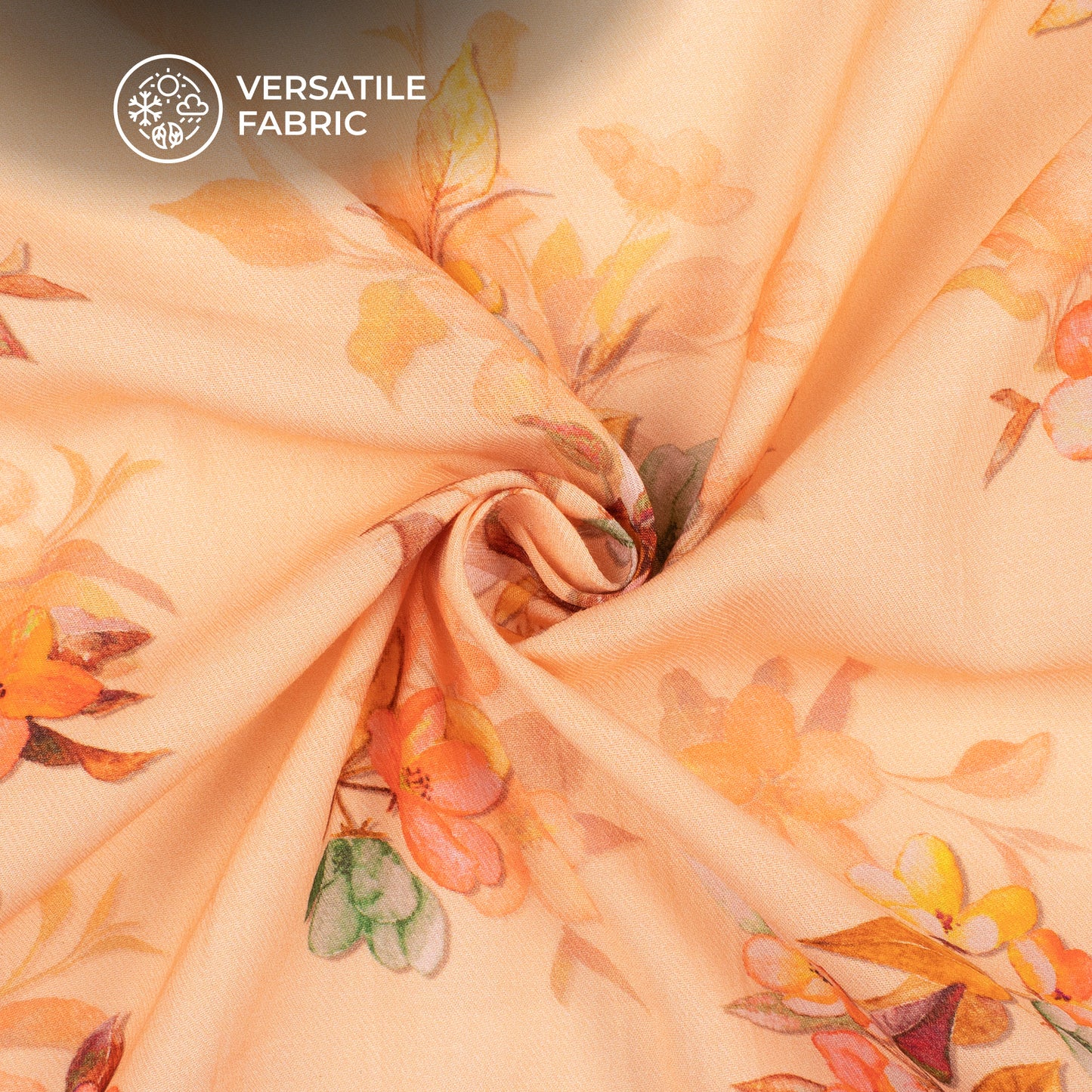 Peach Floral Printed Sustainable Milk Fabric